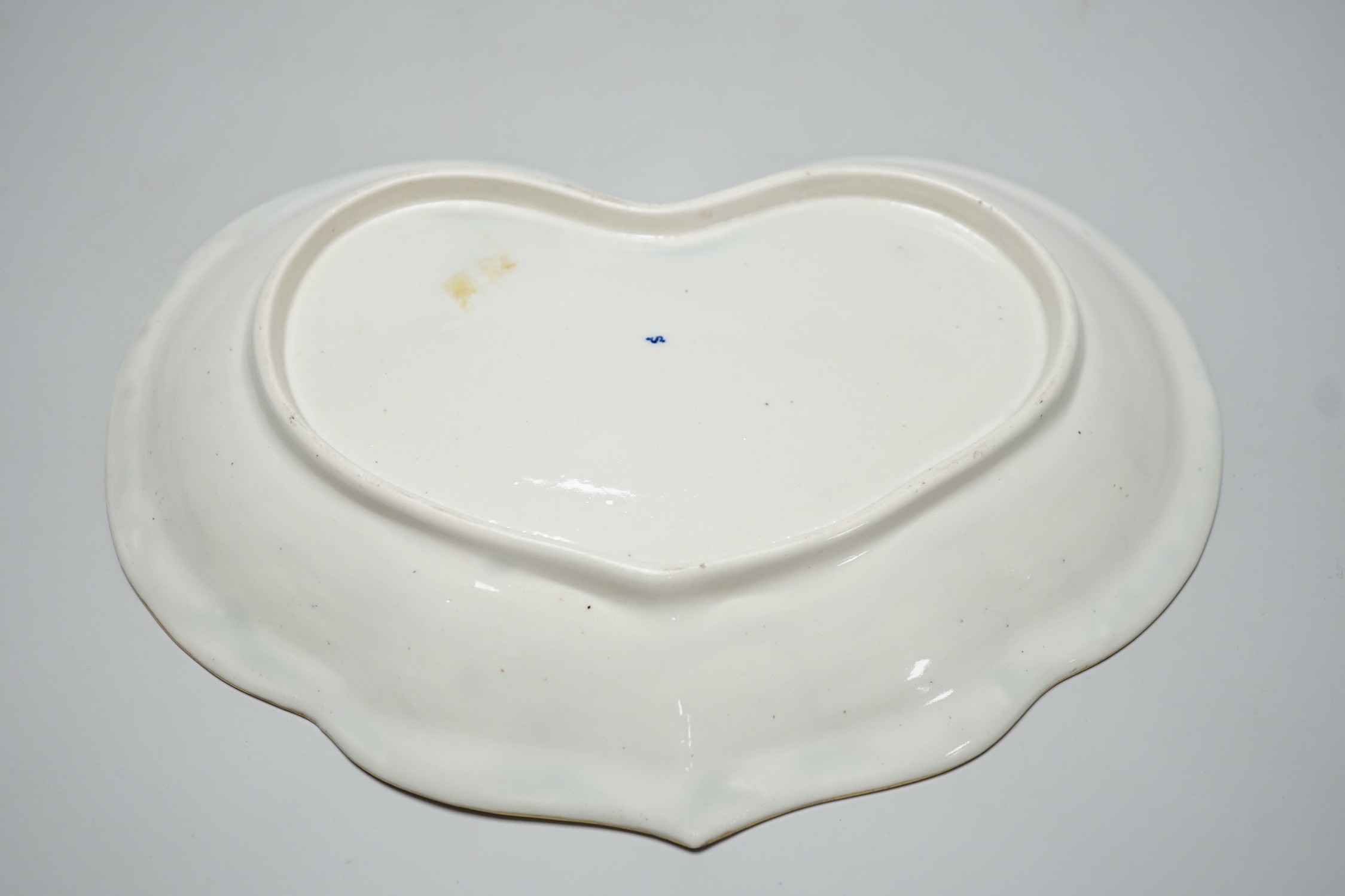 An 18th century Caughley kidney shaped dish with blue and gilt decoration, 28cms wide